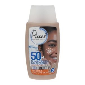 ضد آفتاب فلوئید رنگی پیکسل Pixxel مدل Golden Beige مخصوص پوست خشک و حساس حجم 50 میل