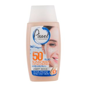 ضد آفتاب فلوئید رنگی پیکسل Pixxel مدل Light Beige مخصوص پوست چرب، جوش دار حجم 50 میل