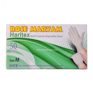 دستکش یکبار مصرف رز مریم Rose Maryam مدل Haritex لاتکس سایز متوسط بسته 50 عددی