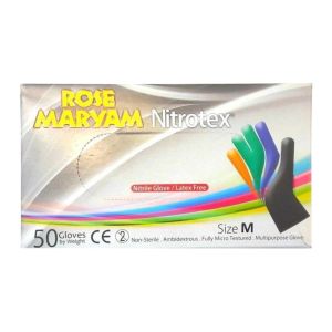 دستکش یکبار مصرف رز مریم Rose Maryam مدل Nitrotex نیتریل سایز متوسط بسته 50 عددی