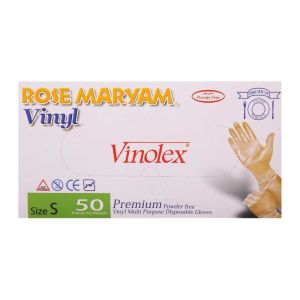 دستکش یکبار مصرف رز مریم Rose Maryam مدل Vinolex وینیل سایز کوچک بسته 50 عددی