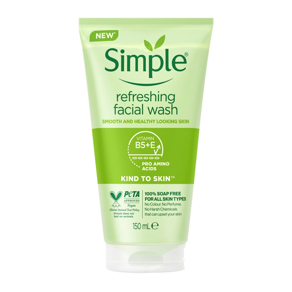 ژل شستشوی صورت سیمپل Simple مدل Refreshing Facial Wash مناسب انواع پوست حجم 150 میل