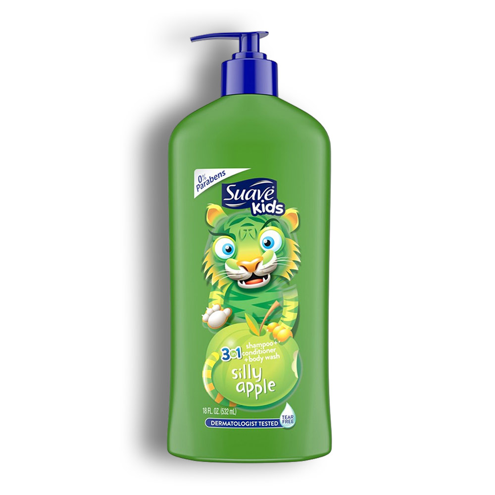 شامپو بچه Suave سری Kids 3in1 Shampoo Conditioner Body Wash مدل Silly Apple حجم 532 میل