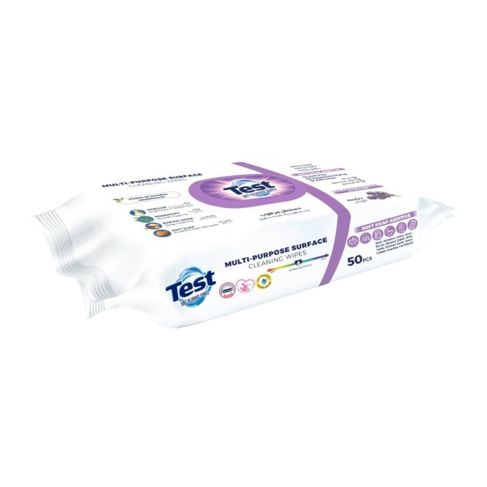 دستمال مرطوب چند منظوره سطوح تست Test رایحه لوندر بسته 50 عددی