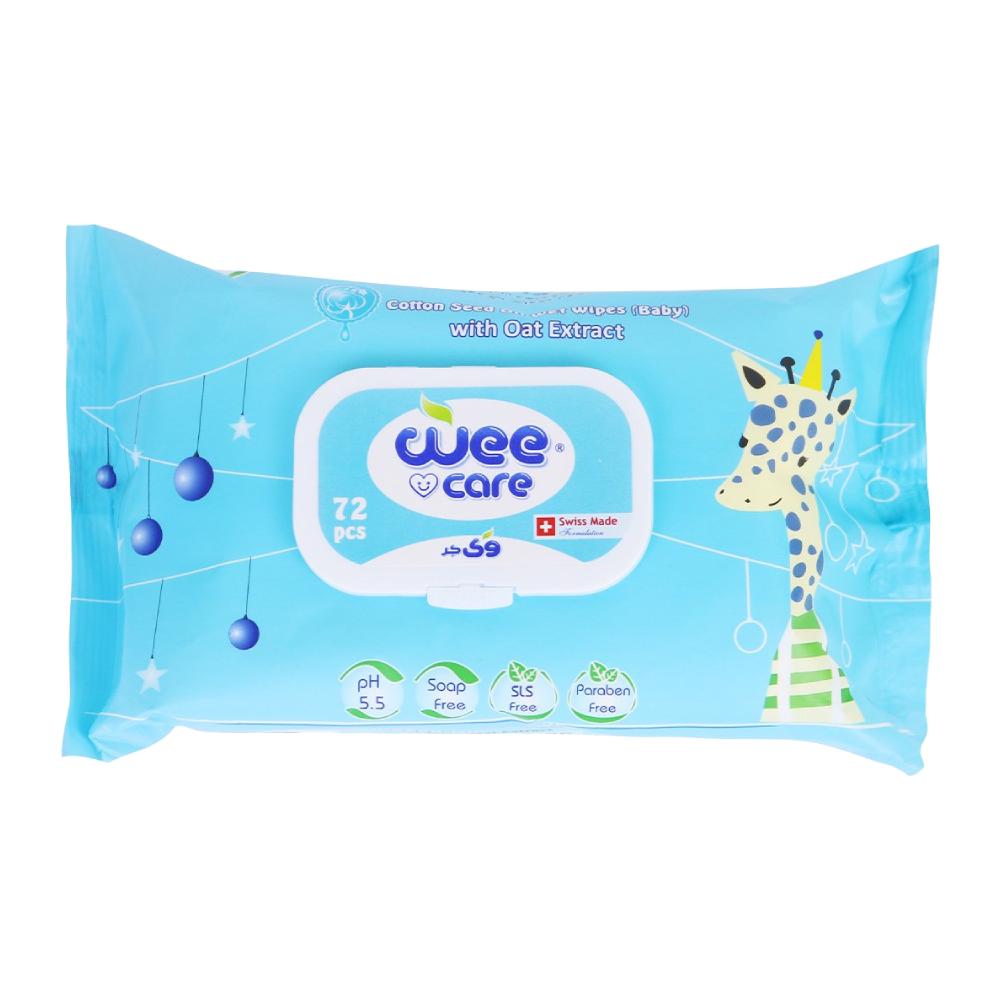 دستمال مرطوب کودک وی کر Wee Care مدل Blue حاوی روغن پنبه دانه بسته 72 عددی